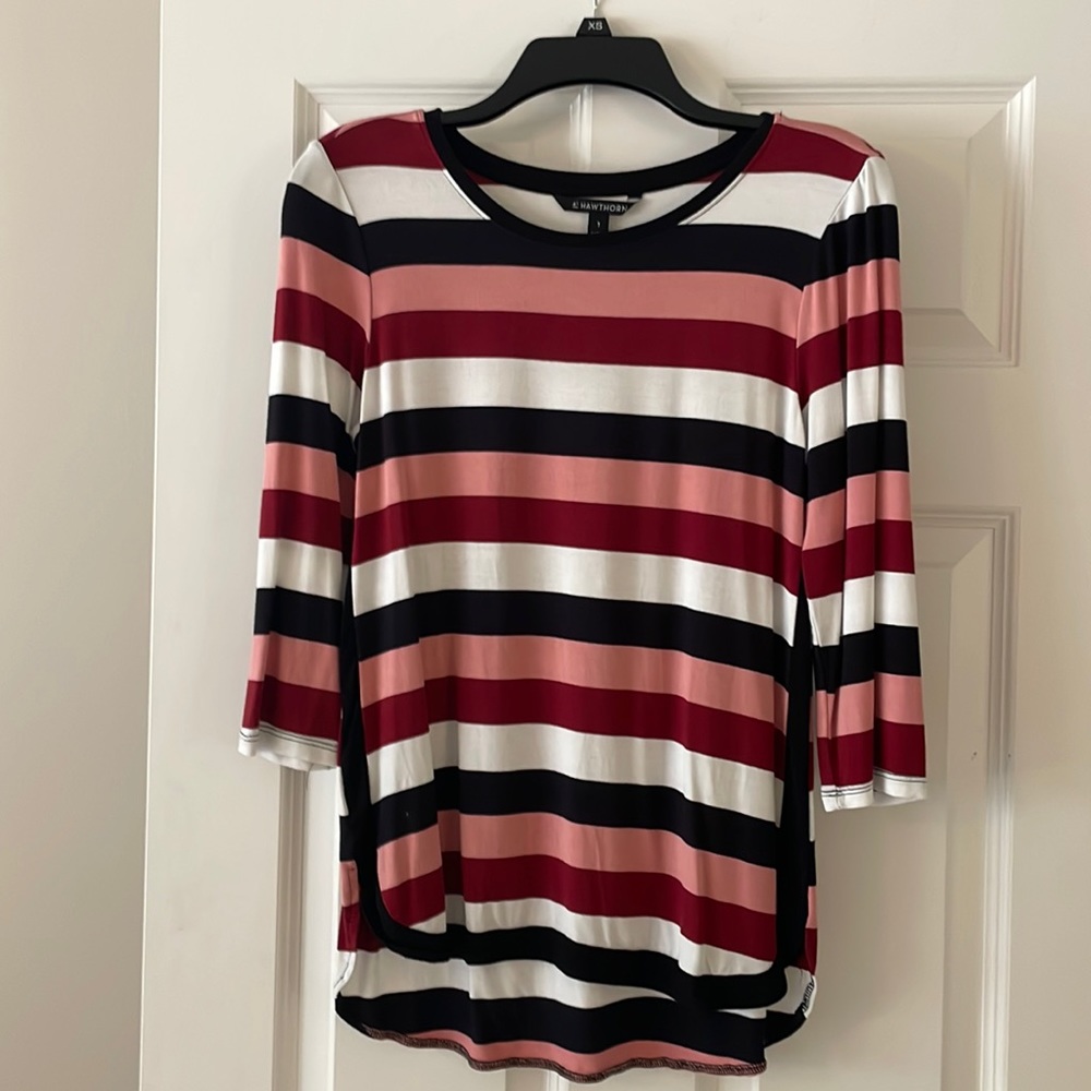 Striped 3/4 length sleeve fall top